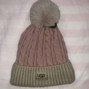 New Ugg pink and tan pom pom soft hat